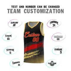 Black Red and Khaki Graffiti Pattern Basketball Jersey 4