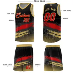 Black Red and Khaki Graffiti Pattern Basketball Jersey 5