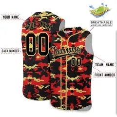 Black Red and Old Gold Camo Sleeveless Baseball Jersey 2