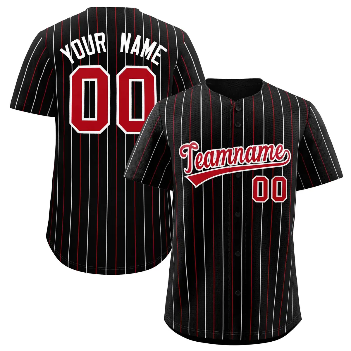 Black Red and White Bi-Color Striped Baseball Jersey