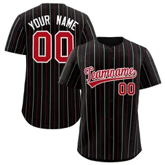 Black Red and White Bi-Color Striped Baseball Jersey