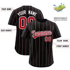 Black Red and White Bi-Color Striped Baseball Jersey 2