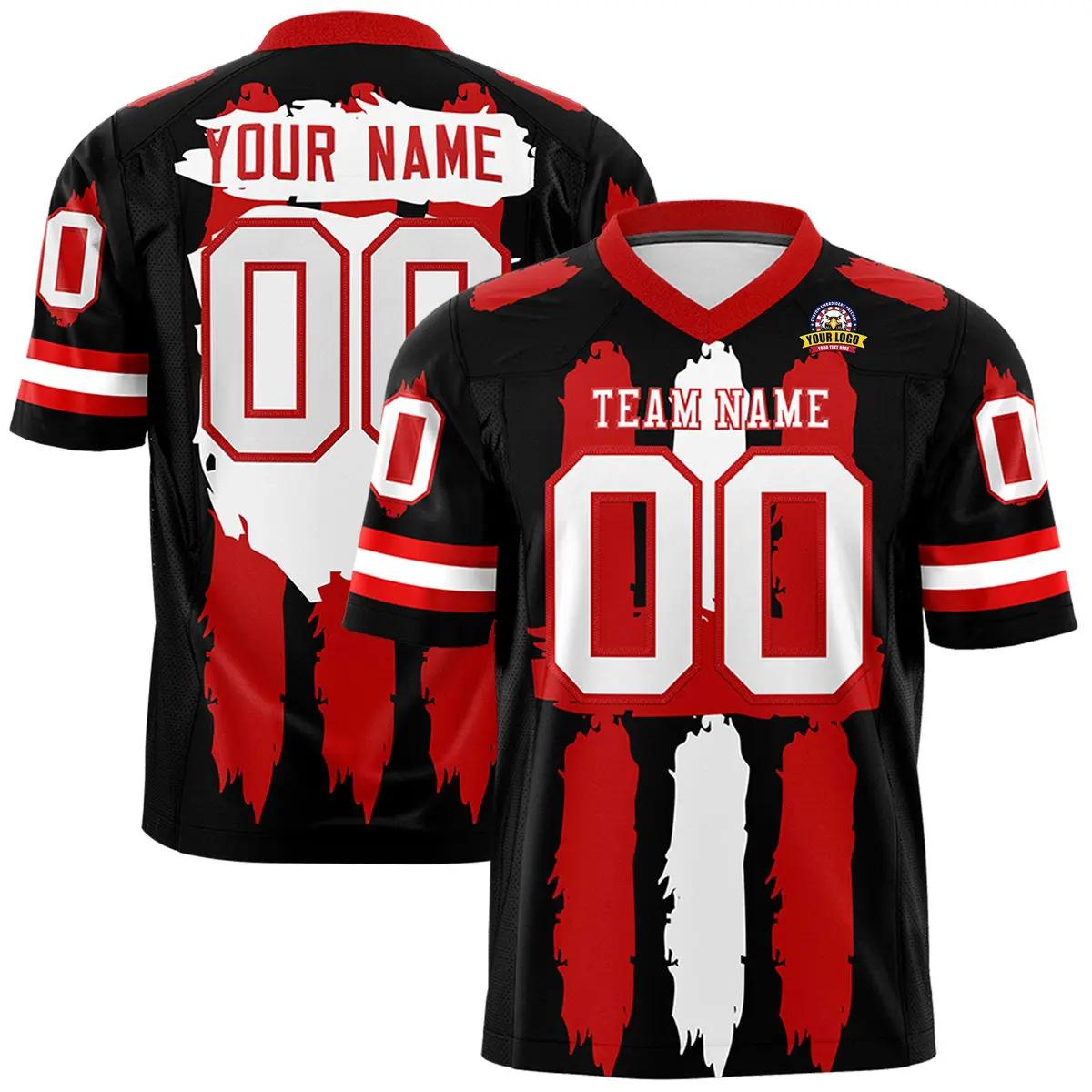 Black Red and White Graffiti Pattern Flag Football Jersey