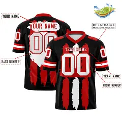 Black Red and White Graffiti Pattern Flag Football Jersey 2