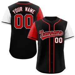 Black Red and White Raglan Sleeves Authentic Baseball Jersey 1