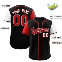 Black Red and White Raglan Sleeves Authentic Baseball Jersey 2