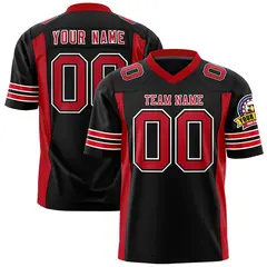 Black Red Authentic Football Jersey with Sleeve Stripes 1