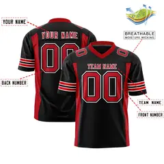 Black Red Authentic Football Jersey with Sleeve Stripes 2