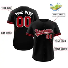 Black Red Authentic Full-Button Baseball Jersey 2