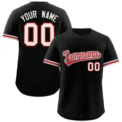 Black Red Authentic Full-Button Baseball Jersey 1