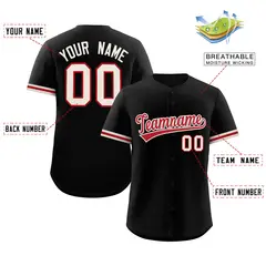 Black Red Authentic Full-Button Baseball Jersey 2