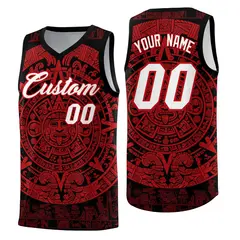 Black Red Aztec Sun Stone Graffiti Basketball Jersey 1