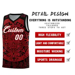 Black Red Aztec Sun Stone Graffiti Basketball Jersey 2