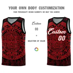 Black Red Aztec Sun Stone Graffiti Basketball Jersey 3