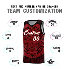 Black Red Aztec Sun Stone Graffiti Basketball Jersey 4