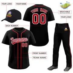 Black Red Baseball Jersey Pants Hat Uniform Package 2