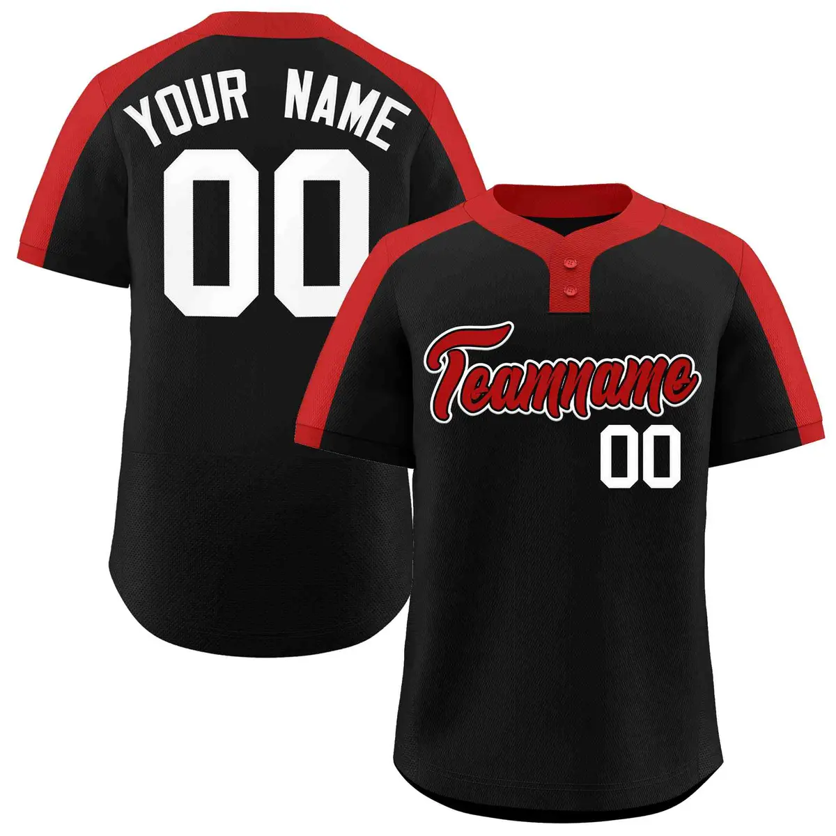 Black Red-Black Classic Style Two-Button Softball Jersey