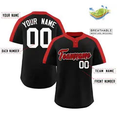 Black Red-Black Classic Style Two-Button Softball Jersey 2