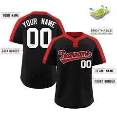 Black Red-Black Classic Style Two-Button Softball Jersey 2
