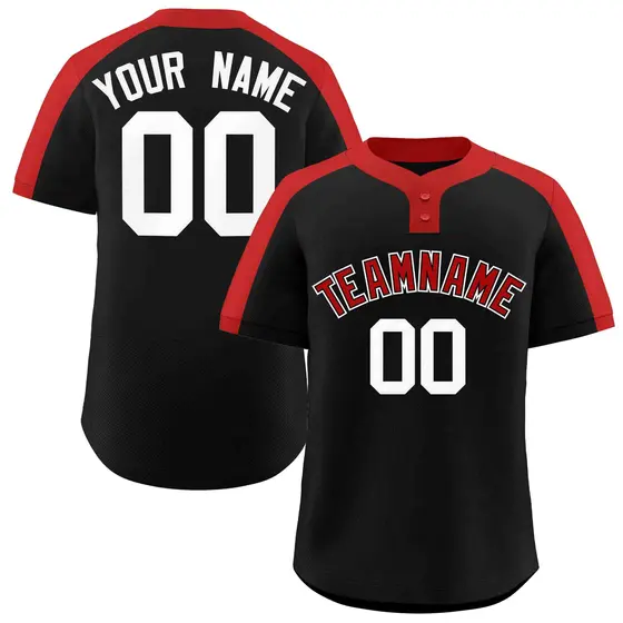 Black Red-Black Classic Style Two-Button Softball Jersey