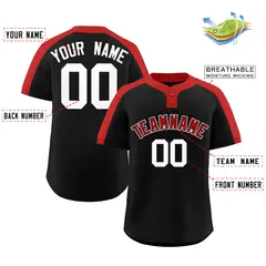 Black Red-Black Classic Style Two-Button Softball Jersey 2