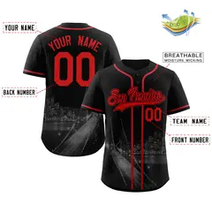 Black Red-Black San Francisco City Skyline Baseball Jersey 2