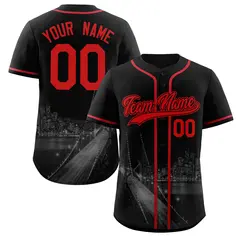 Black Red-Black San Francisco City Skyline Baseball Jersey