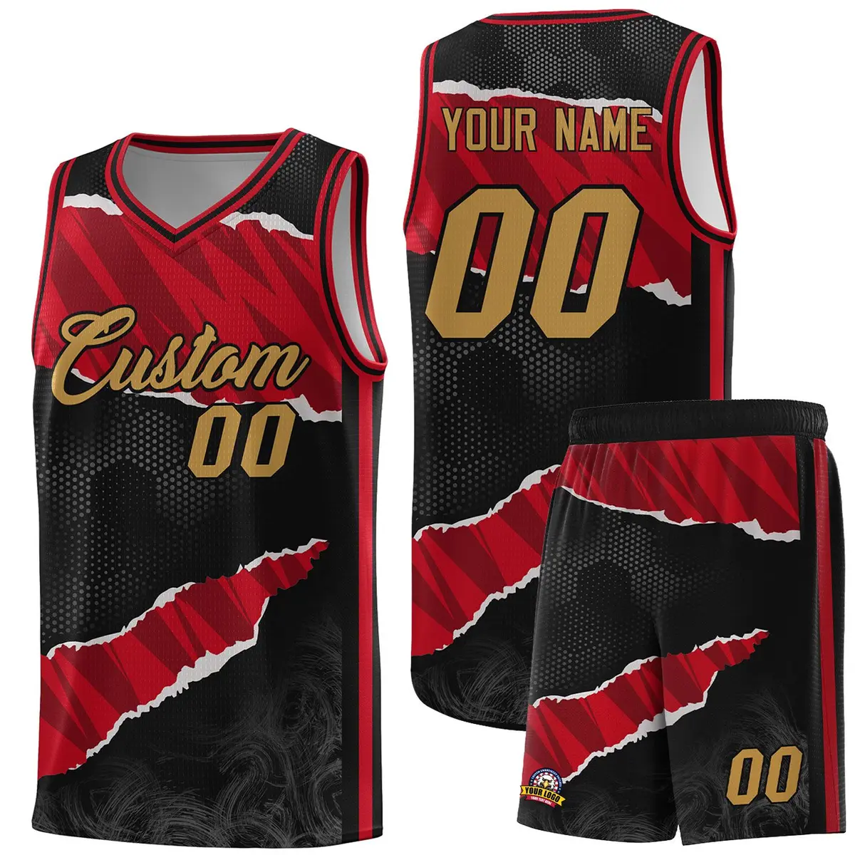 Black Red-Black Tear Graffiti Pattern Basketball Jersey