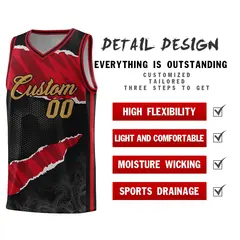 Black Red-Black Tear Graffiti Pattern Basketball Jersey 2