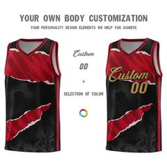 Black Red-Black Tear Graffiti Pattern Basketball Jersey 3