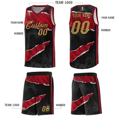 Black Red-Black Tear Graffiti Pattern Basketball Jersey 5
