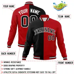 Black Red-Black Two Tone Split Varsity Full-Snap Letterman Jacket 4