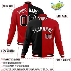 Black Red-Black Two Tone Split Varsity Full-Snap Letterman Jacket 4