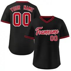 Black Red-Black V-Neck Pullover Baseball Jersey