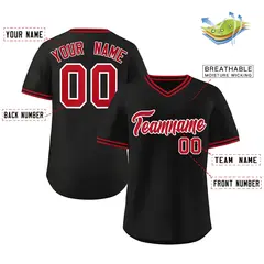 Black Red-Black V-Neck Pullover Baseball Jersey 2