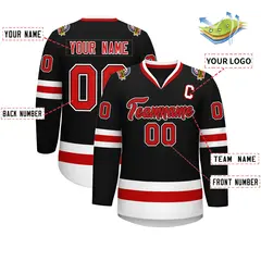 Black Red Black-White Classic Style Hockey Jersey 2