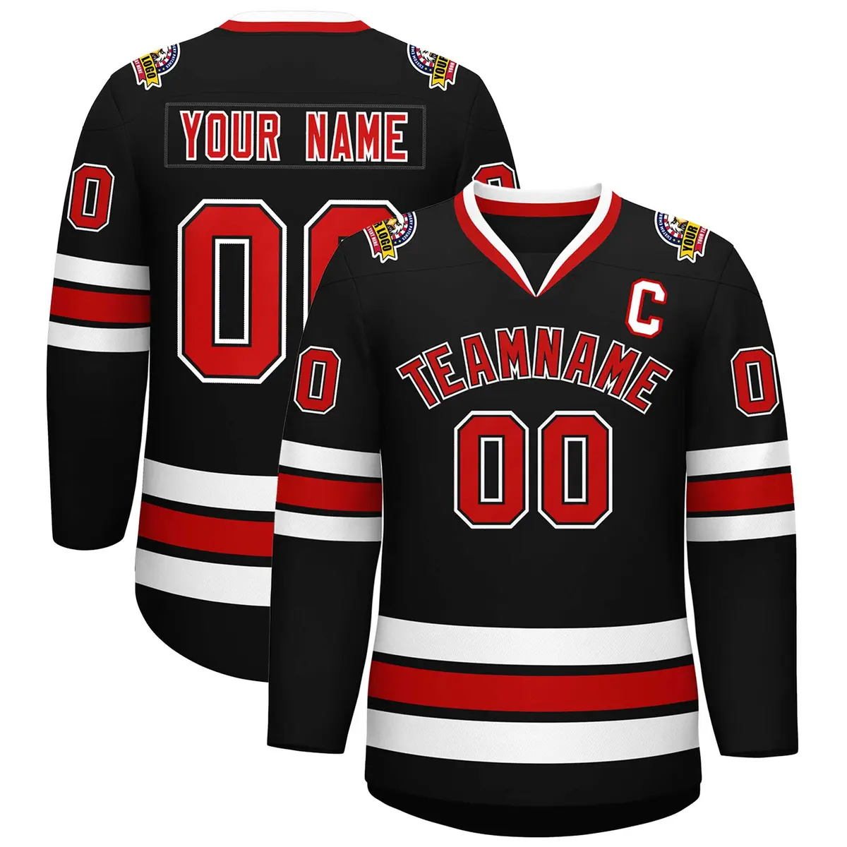 Black Red Black-White Classic Style Hockey Jersey