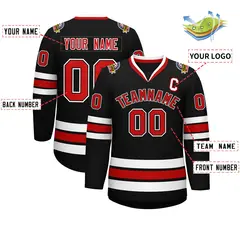 Black Red Black-White Classic Style Hockey Jersey 2