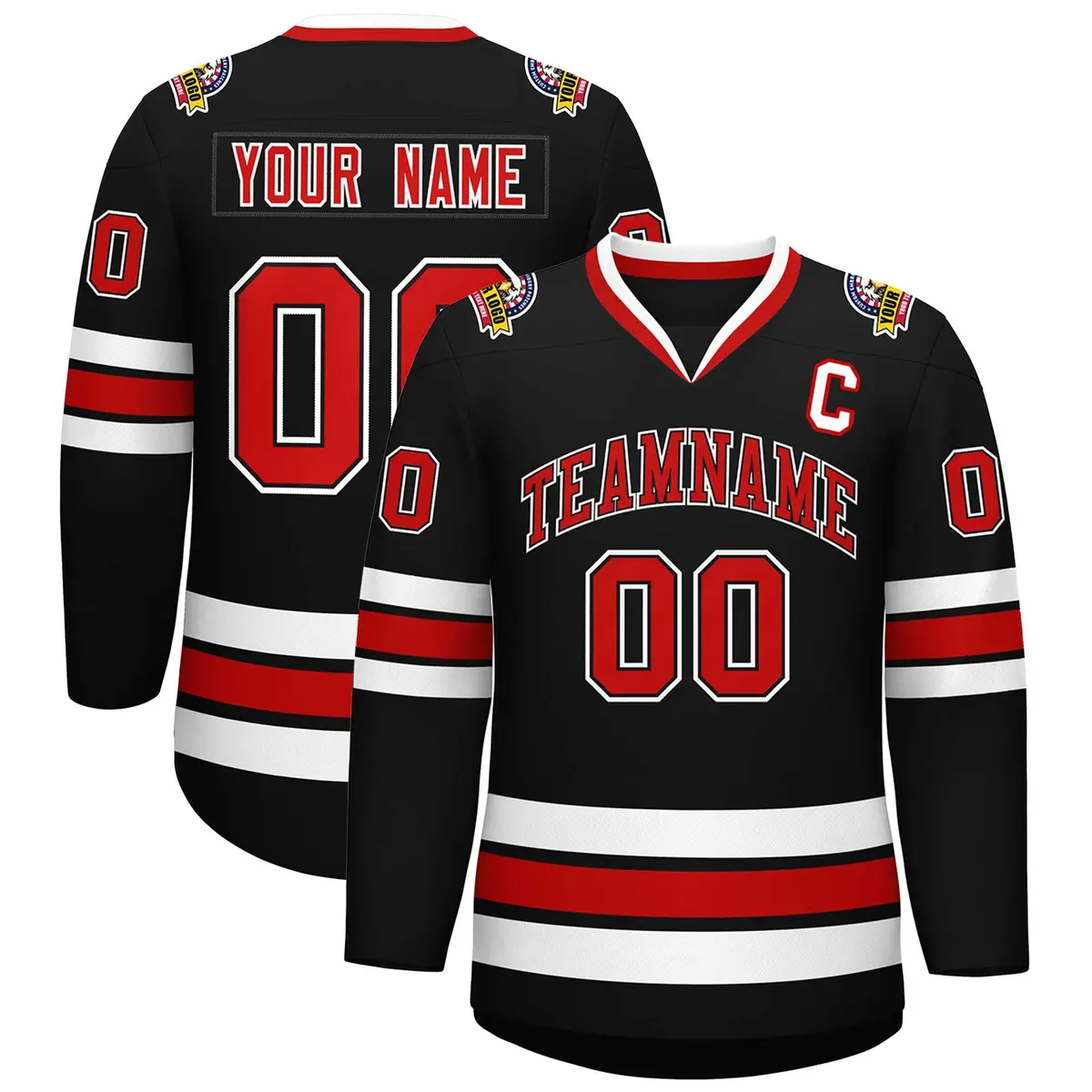 Black Red Black-White Classic Style Hockey Jersey