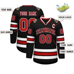 Black Red Black-White Classic Style Hockey Jersey 2