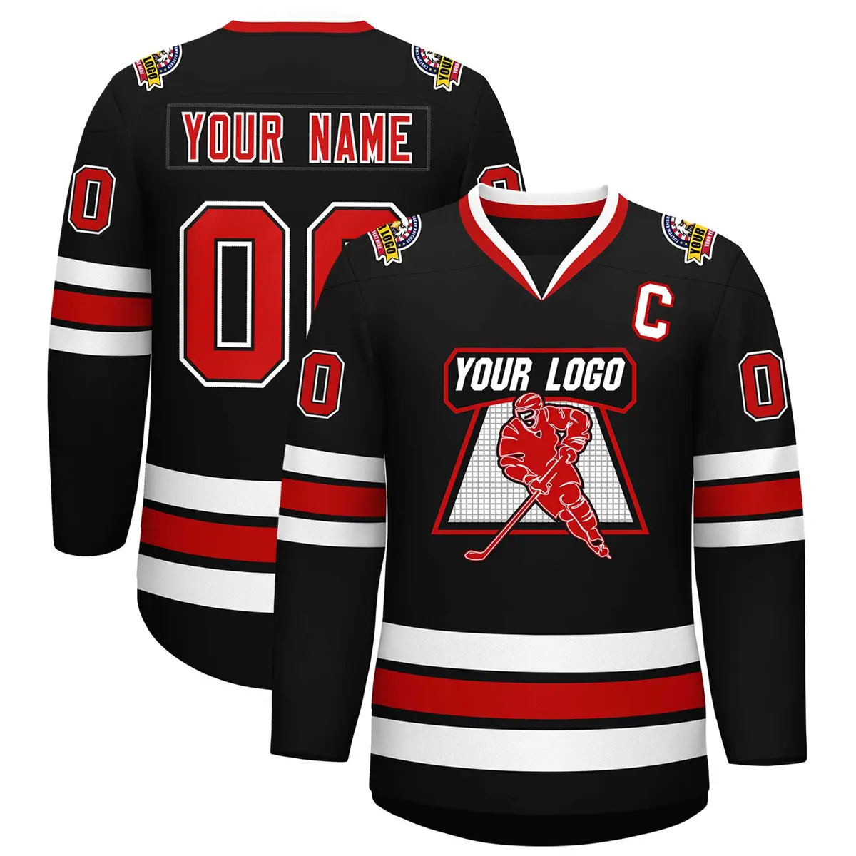 Black Red Black-White Classic Style Hockey Jersey