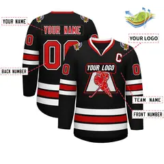 Black Red Black-White Classic Style Hockey Jersey 2