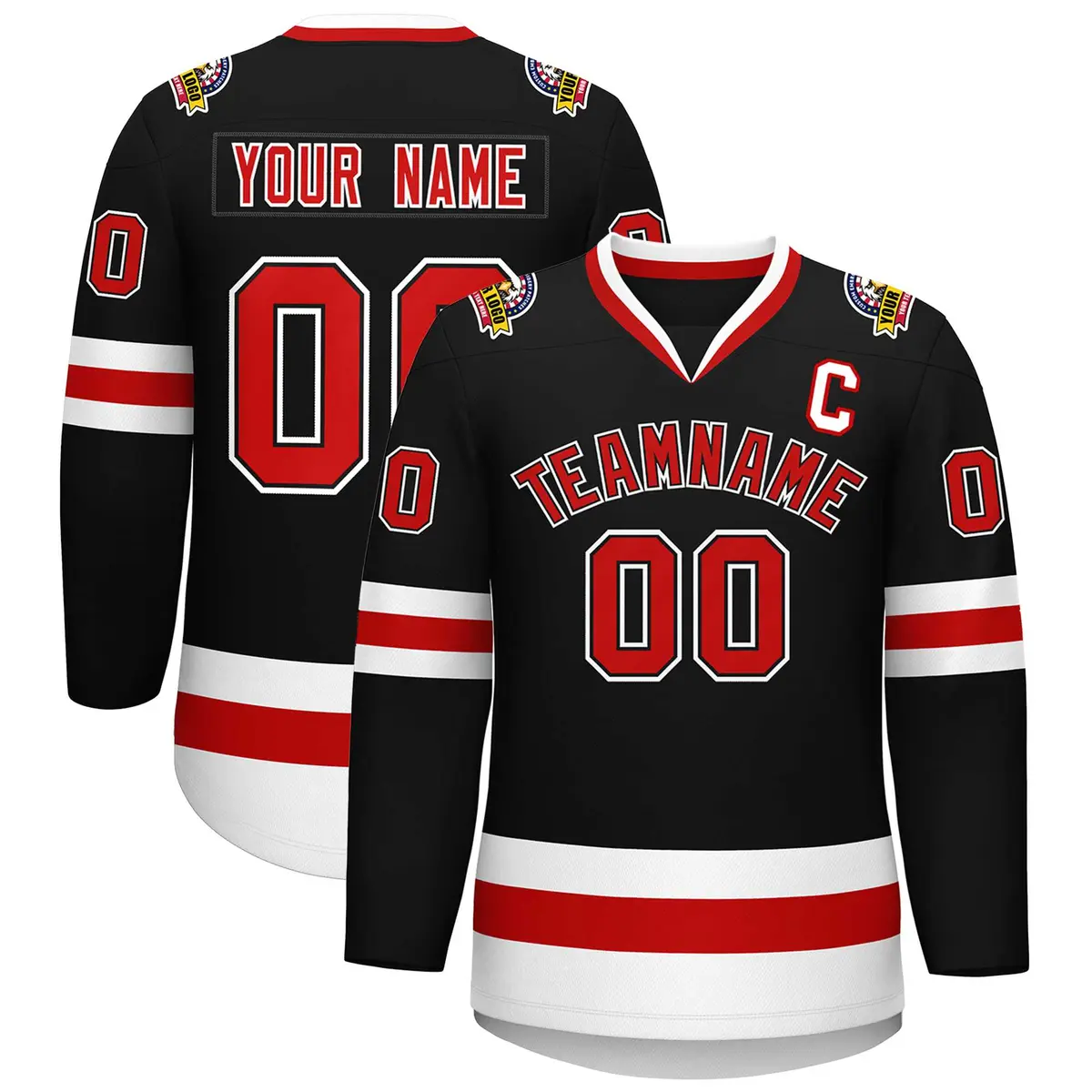 Black Red Black-White Classic Style Hockey Jersey