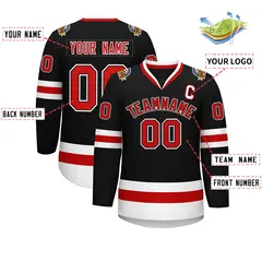 Black Red Black-White Classic Style Hockey Jersey 2