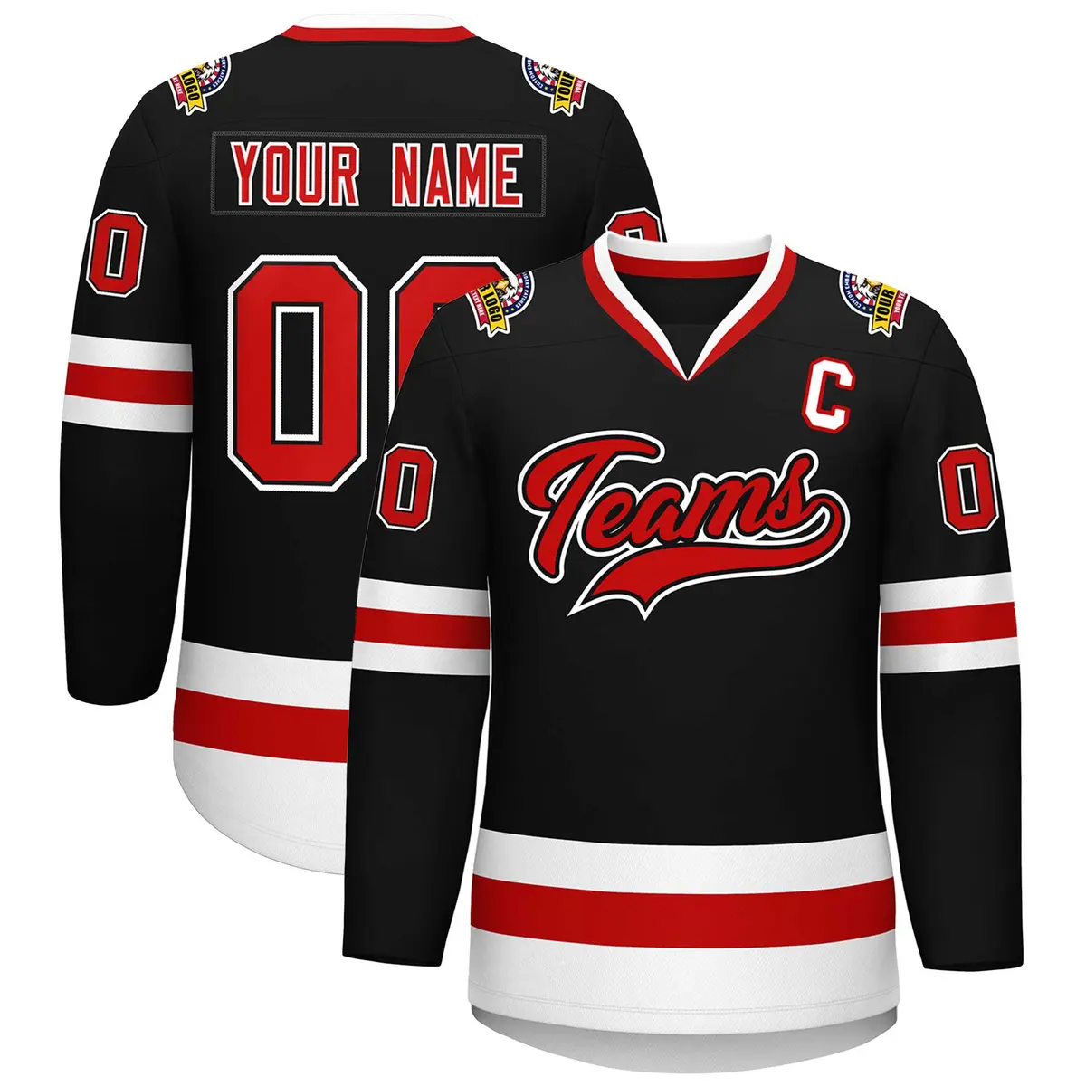 Black Red Black-White Classic Style Hockey Jersey