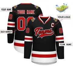 Black Red Black-White Classic Style Hockey Jersey 2