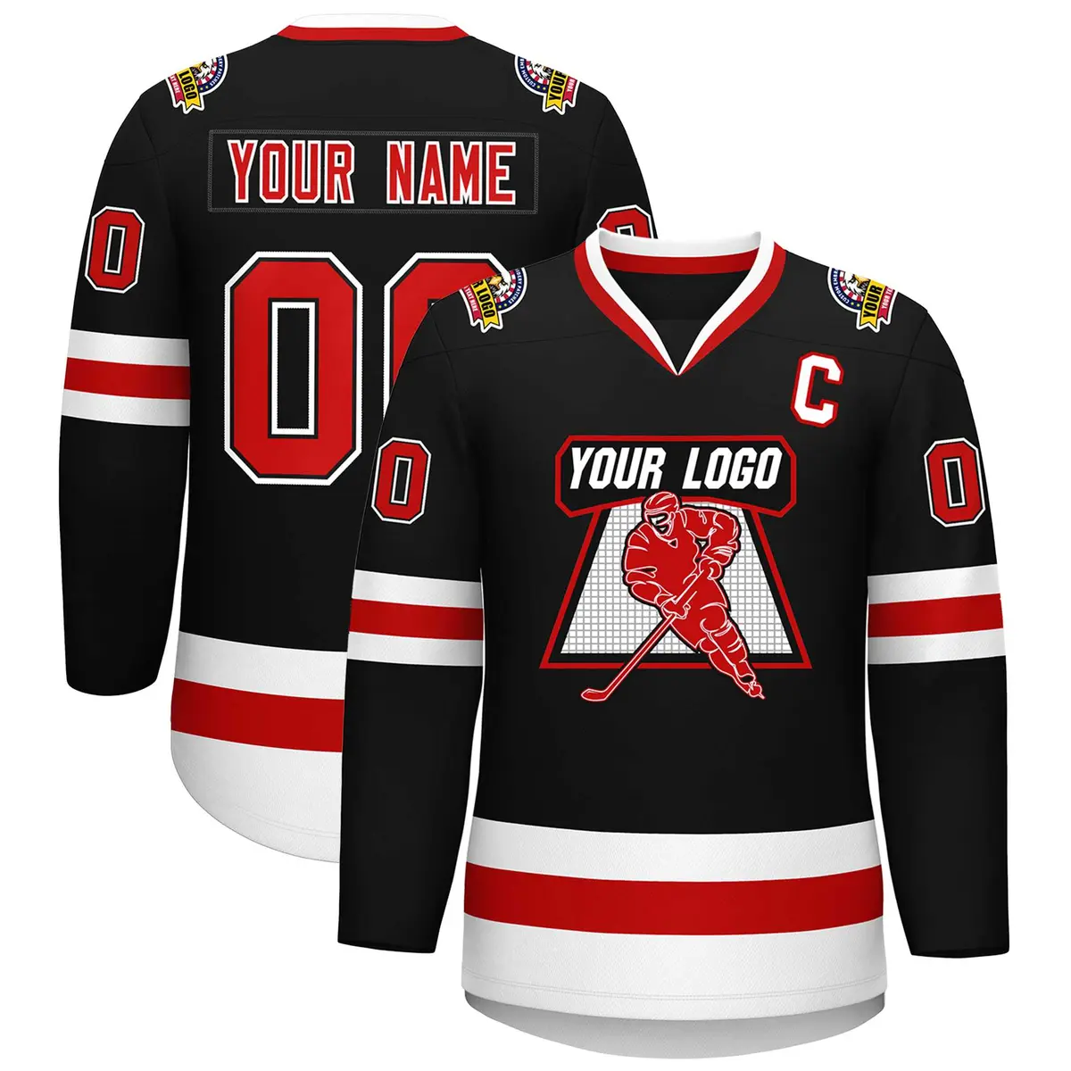Black Red Black-White Classic Style Hockey Jersey