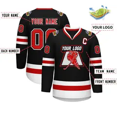 Black Red Black-White Classic Style Hockey Jersey 2