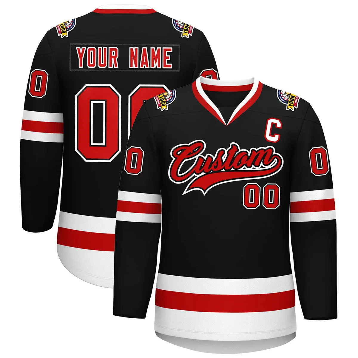 Black Red Black-White Classic Style Hockey Jersey
