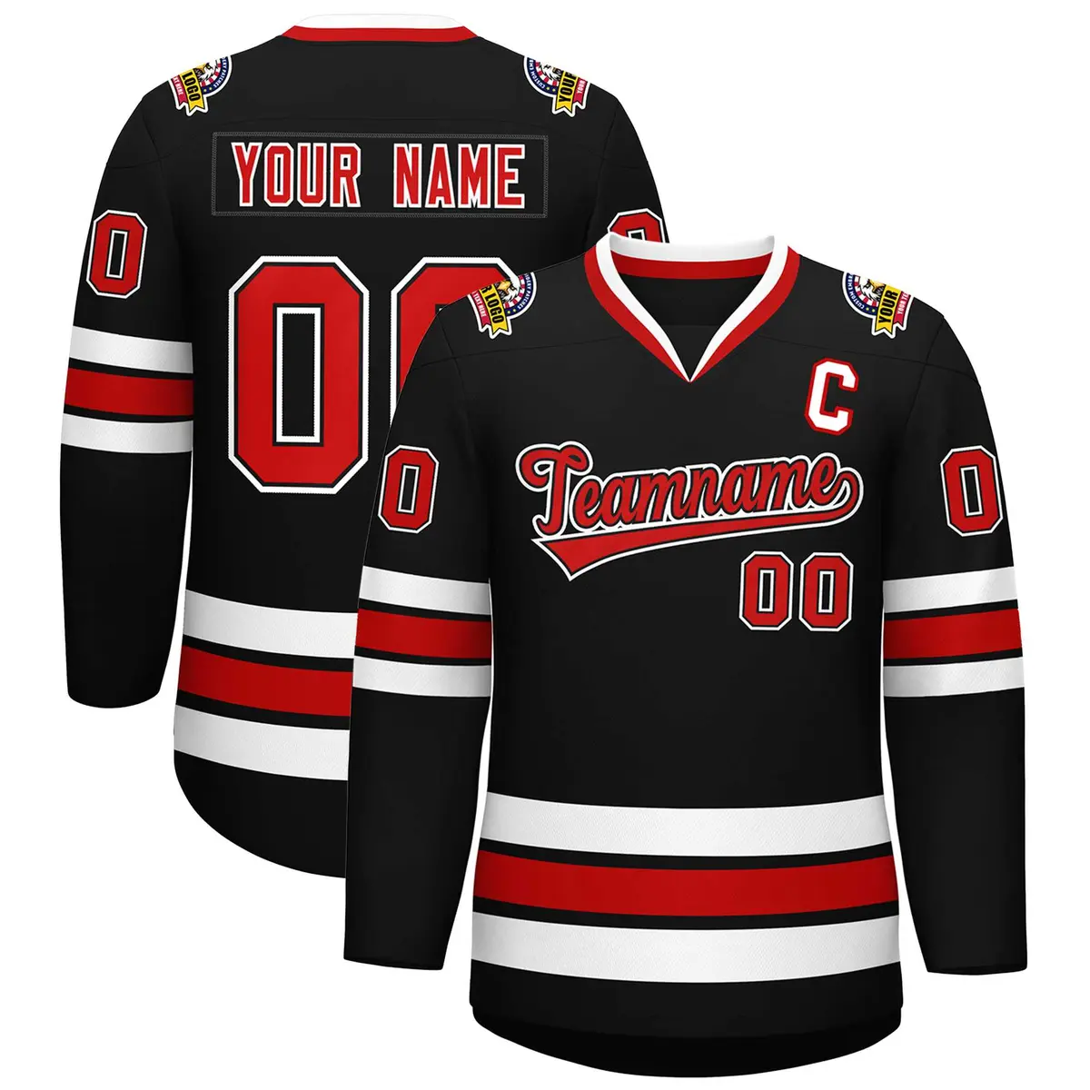 Black Red Black-White Classic Style Hockey Jersey
